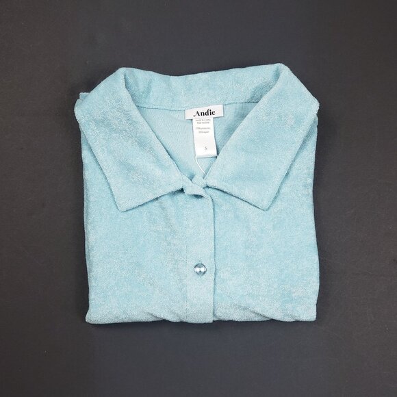 Andie The Cropped Button Up Sz Small Cabana Blue Terry Cloth Lounge & Resort Top - Picture 16 of 16